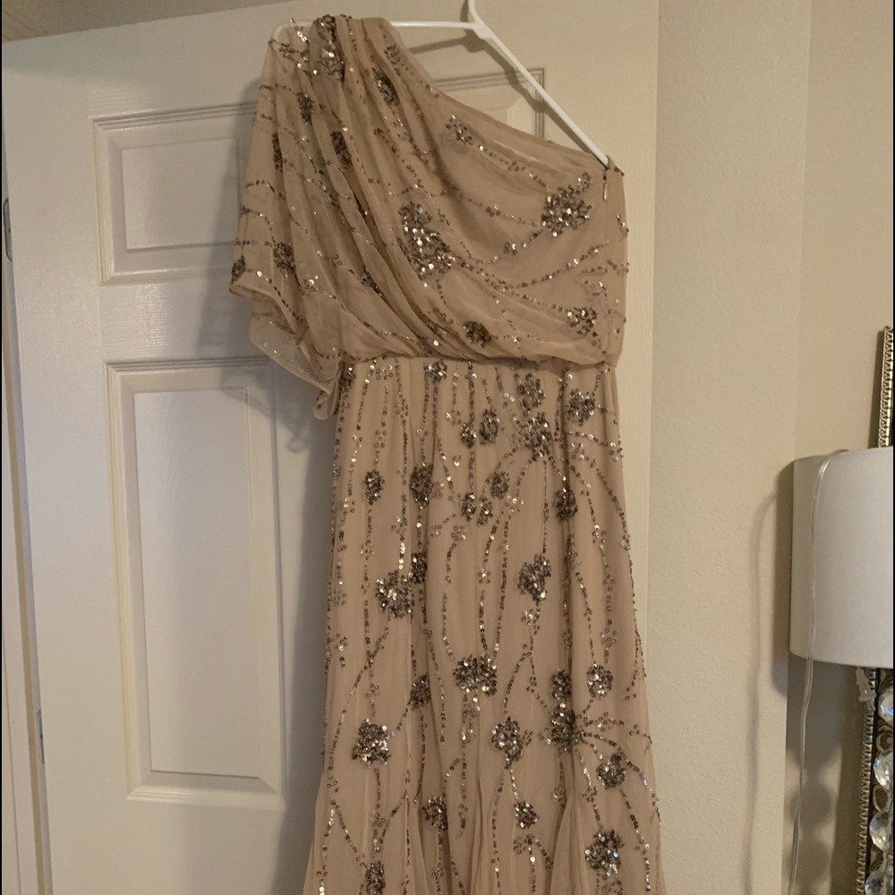 One shoulder Adrianna Papell formal beaded dress